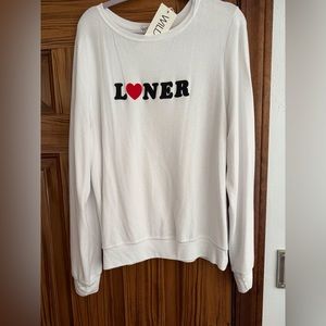 NWT Wildfox Loner White Crew Neck Sweatshirt Size XL
